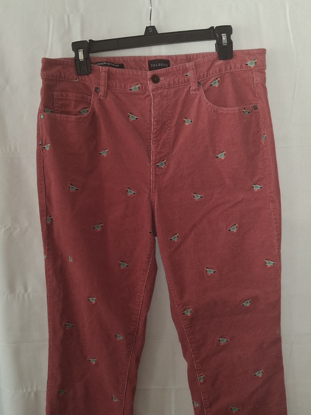 Talbots Corduroy Straight Leg Pants Pink Mallard Duck Embroidered Womens 12P - Picture 2 of 7